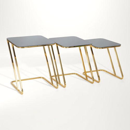 Lot De 3 Tables D'appoint Gigognes "simple" 55cm Noir et Doré