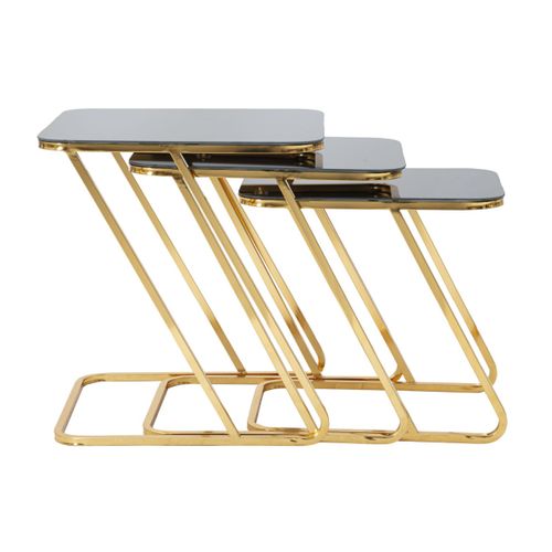 Lot De 3 Tables D'appoint Gigognes "simple" 55cm Noir et Doré