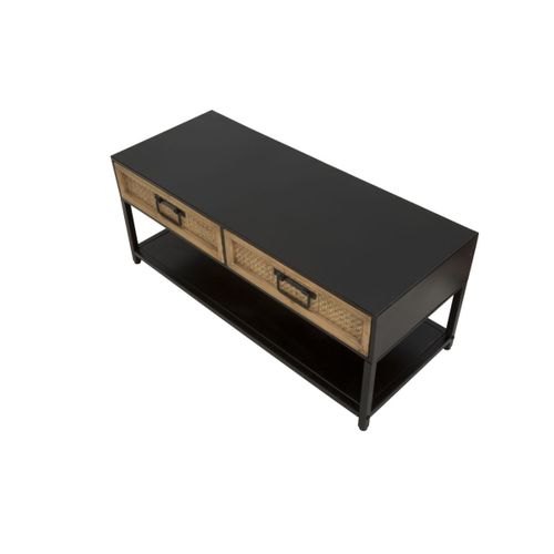 Meuble TV 2 Tiroirs "hanoï" 95cm Naturel et Noir