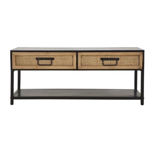 Meuble TV 2 Tiroirs "hanoï" 95cm Naturel et Noir
