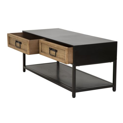 Meuble TV 2 Tiroirs "hanoï" 95cm Naturel et Noir