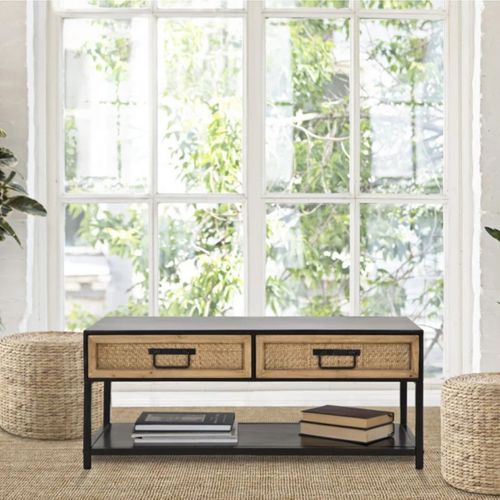 Meuble TV 2 Tiroirs "hanoï" 95cm Naturel et Noir