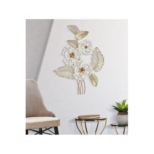 Décoration Murale En Métal "whity" 73cm Blanc et Or