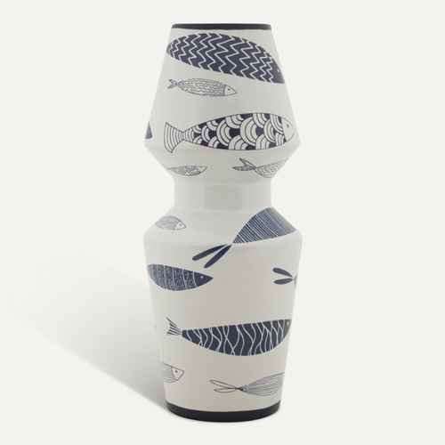 Vase Double En Céramique "poissons" 34cm Multicolore