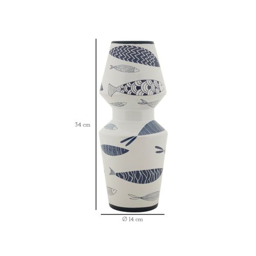 Vase Double En Céramique "poissons" 34cm Multicolore