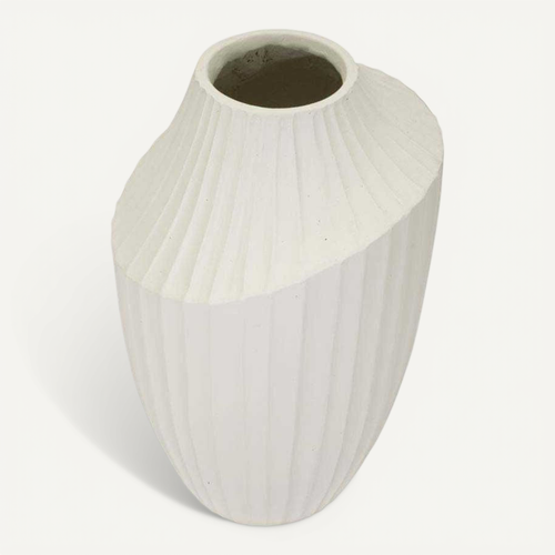 Vase Design Rainuré "ice" 38cm Crème