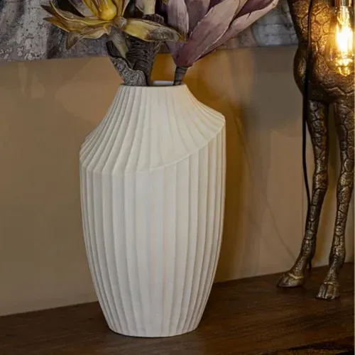Vase Design Rainuré "ice" 38cm Crème