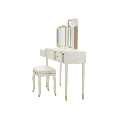 Coiffeuse Avec Miroir et Tabouret "camille" 120cm Blanc