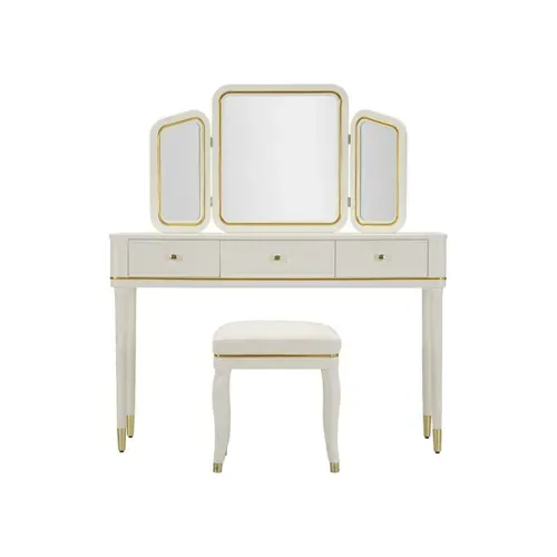 Coiffeuse Avec Miroir et Tabouret "camille" 120cm Blanc