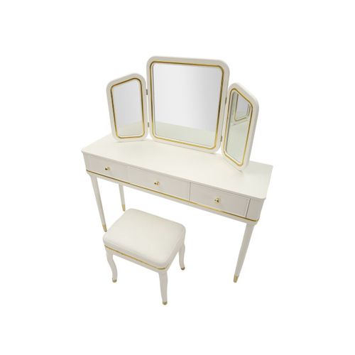 Coiffeuse Avec Miroir et Tabouret "camille" 120cm Blanc