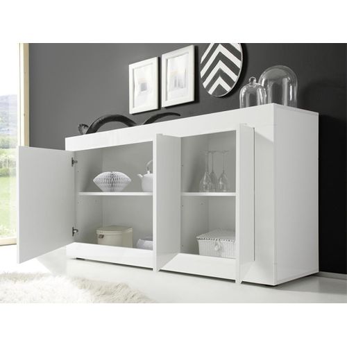 Buffet 3 portes L160cm BRIGHT blanc laqué vue accessoires
