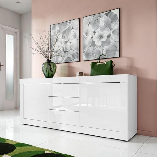 Buffet 2 portes 3 tiroirs BRIGHT blanc laqué