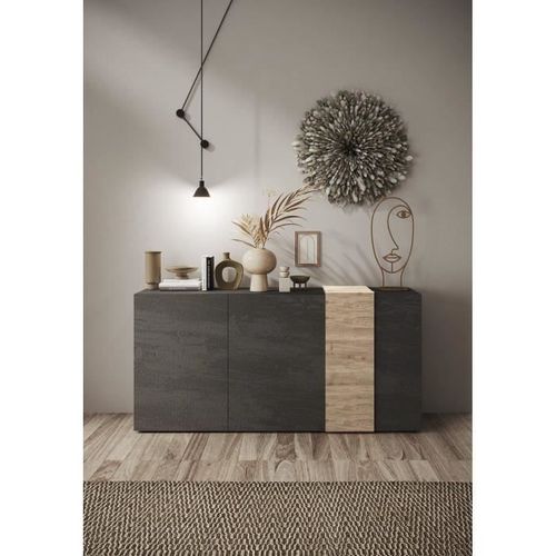 Buffet - 3 Portes - Gris Titan Mat - Chene Cadiz - 181 X 44 X 84 Cm