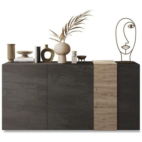 Buffet - 3 Portes - Gris Titan Mat - Chene Cadiz - 181 X 44 X 84 Cm
