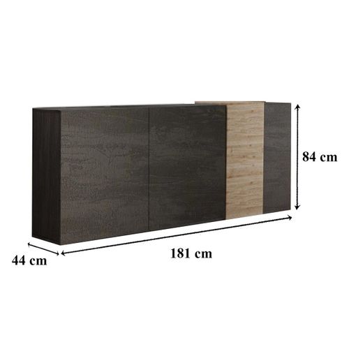 Buffet - 3 Portes - Gris Titan Mat - Chene Cadiz - 181 X 44 X 84 Cm