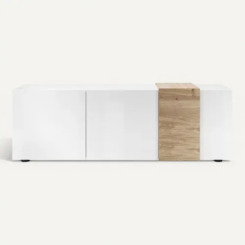Meuble TV 3 portes 180 cm ROSINE Imitation chêne et blanc vue de face