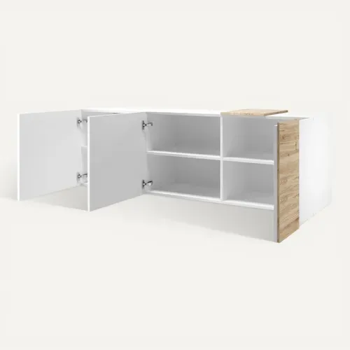 Meuble TV 3 portes 180 cm ROSINE Imitation chêne et blanc