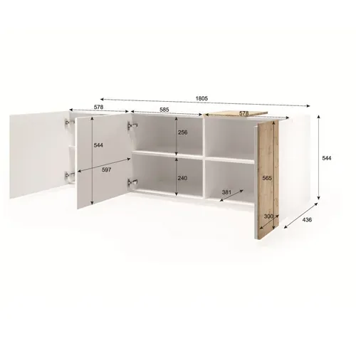 Meuble TV 3 portes 180 cm ROSINE Imitation chêne et blanc