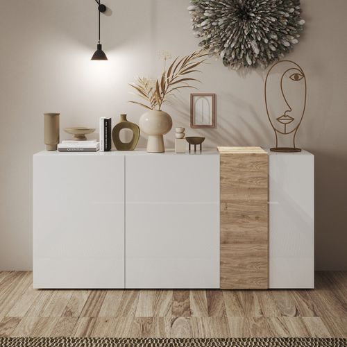 Buffet 3 portes L.180cm ROSINE Imitation chêne et blanc vue d'ambiance 1