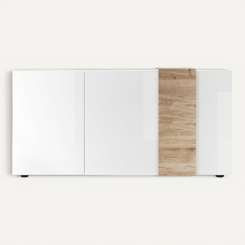 Buffet 3 portes L.180cm ROSINE Imitation chêne et blanc vue de face