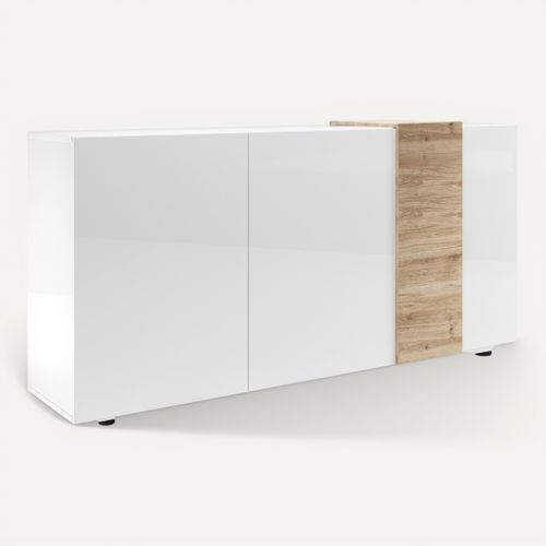 Buffet 3 portes L.180cm ROSINE Imitation chêne et blanc vue 3/4