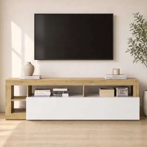 Meuble TV 184cm IGOR Imitation chêne et blanc vue d'ambiance 1