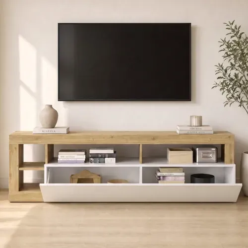 Meuble TV 184cm IGOR Imitation chêne et blanc