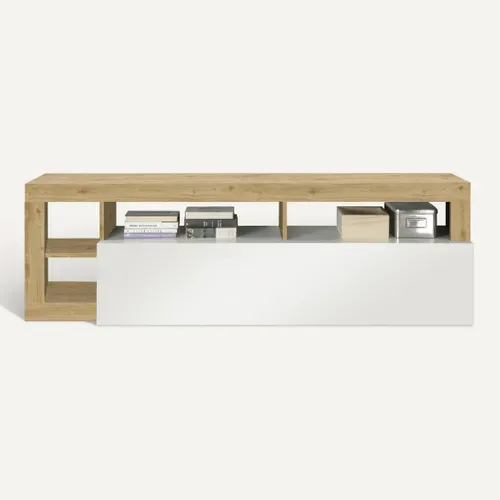 Meuble TV 184cm IGOR Imitation chêne et blanc vue de face