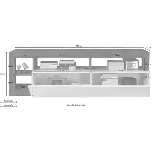 Meuble TV 184cm IGOR Imitation chêne et blanc vue de profil