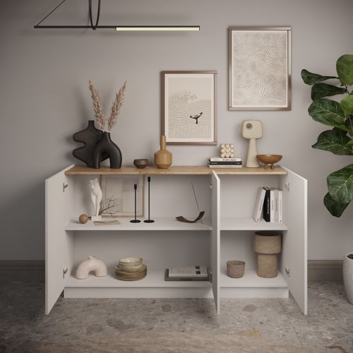 Buffet 3 portes MAZARIN imitation chêne et blanc brillant