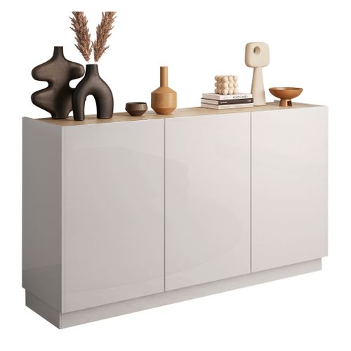 Buffet 3 portes MAZARIN imitation chêne et blanc brillant