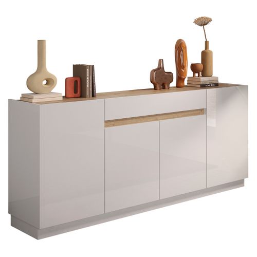 Buffet 4P MAZARIN imitation chêne et blanc brillant