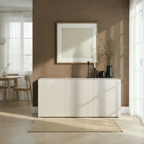 Buffet 3 portes 180 cm ELENA blanc laque brillant vue d'ambiance 1