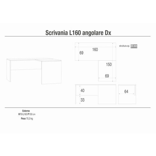 Bureau D’angle Droit L160 En Kit - Métal-clair