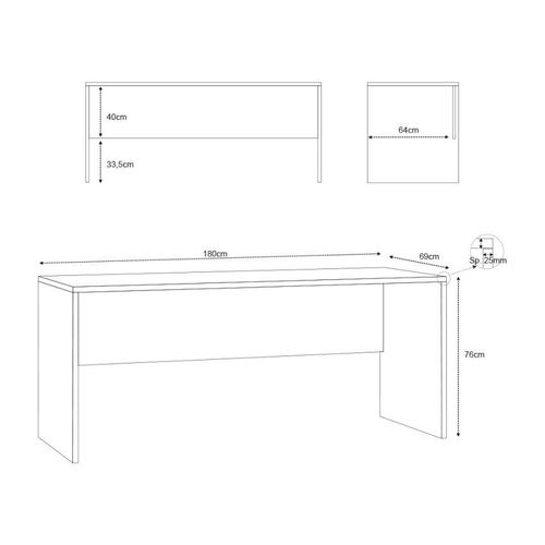 Bureau D'angle Gauche 180x69 Design Moderne Robuste Pioro