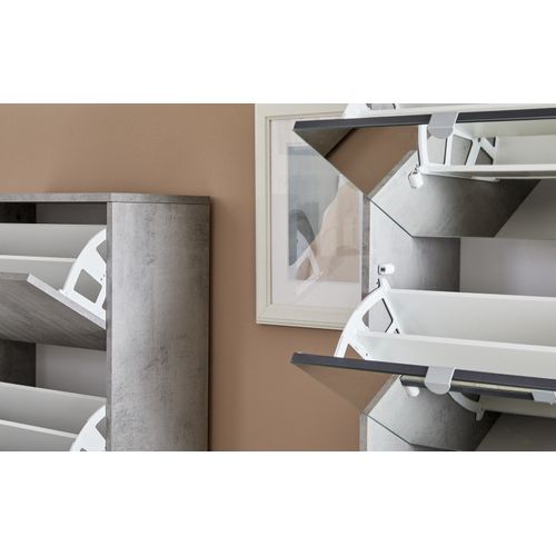 Armoire à Chaussures 4 Portes Miroir 1 Tiroir - Gris