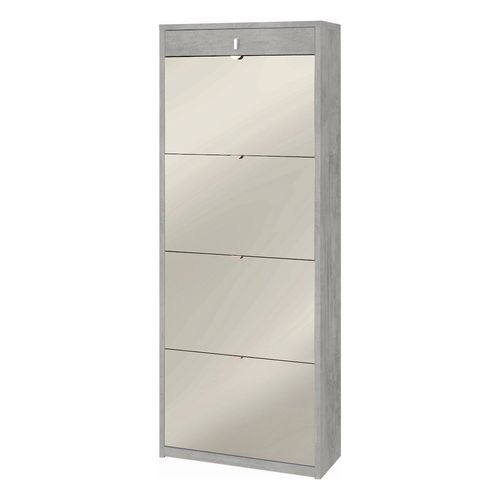 Armoire à Chaussures 4 Portes Miroir 1 Tiroir - Gris