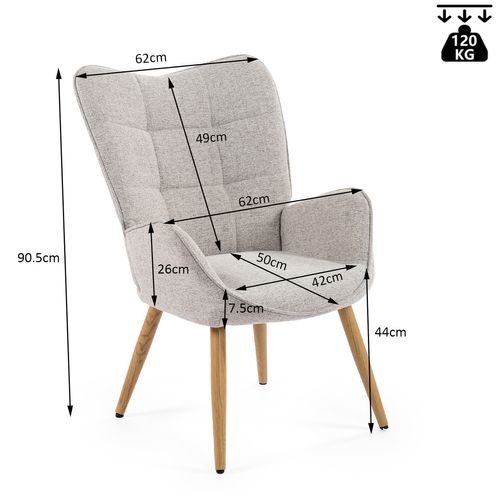 Fauteuil De Salon Scandinave Avec Accoudoirs Pied Bois Massif Rembourré En Tissu Gris