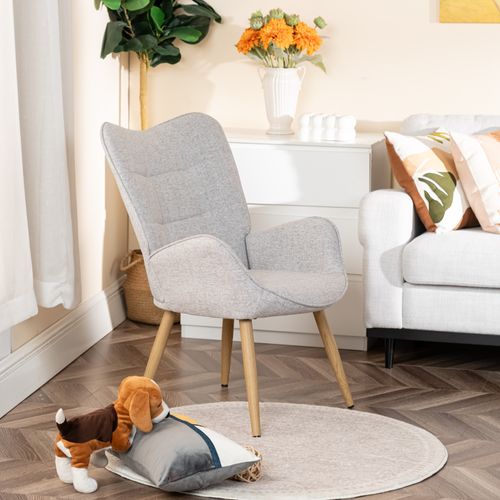 Fauteuil De Salon Scandinave Avec Accoudoirs Pied Bois Massif Rembourré En Tissu Gris