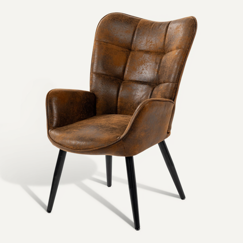 Fauteuil De Salon Scandinave Avec Accoudoirs Pied Métal Rembourré En Suédine Marron