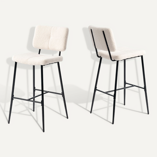 Lot De 2 Tabouret De Bar Siège Rembourrés De 75 Cm De Haut En Bouclette Beige