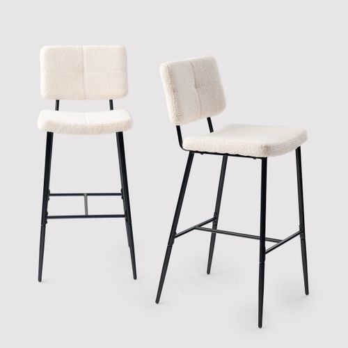 Lot De 2 Tabouret De Bar Siège Rembourrés De 75 Cm De Haut En Bouclette Beige
