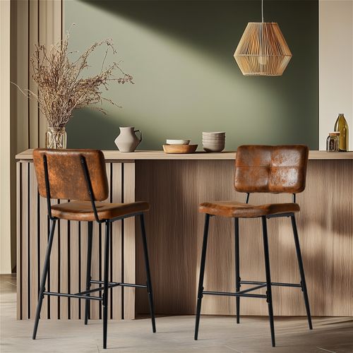 Lot De 2 Tabouret De Bar Siège Rembourrés De 75 Cm De Haut En Suédine Marron
