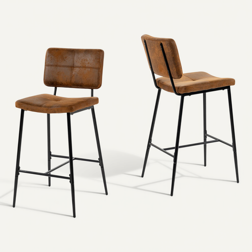 Lot De 2 Tabouret De Bar Siège Rembourrés De 75 Cm De Haut En Suédine Marron