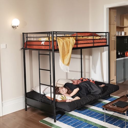 Futon 2 Places Portable Matelas Pliable, 135x190x10cm, Noir