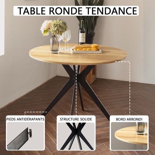 Table Salle à Manger Ronde Avec 4 Chaises Ensemble De 5 Meubles Pour Salon Cuisine, Chêne + Beige