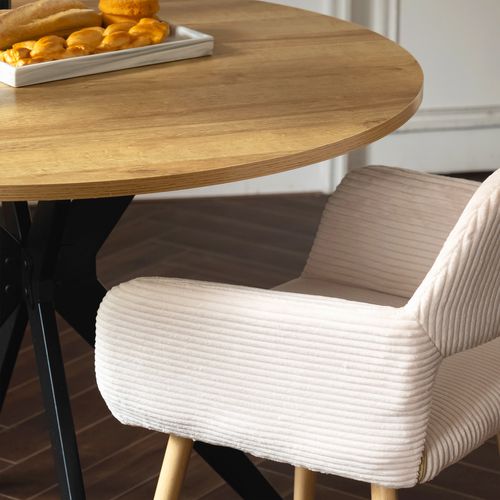 Table Salle à Manger Ronde Avec 4 Chaises Ensemble De 5 Meubles Pour Salon Cuisine, Chêne + Beige