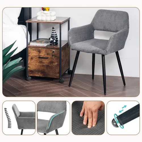 Table Salle à Manger Ronde Avec 4 Chaises Ensemble De 5 Meubles Pour Salon Cuisine, Chêne + Gris