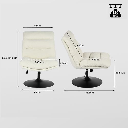 Fauteuil Salon Pivotant Sur 360° Fonction D'inclinaison Hauteur Réglable En Boulette Blanc