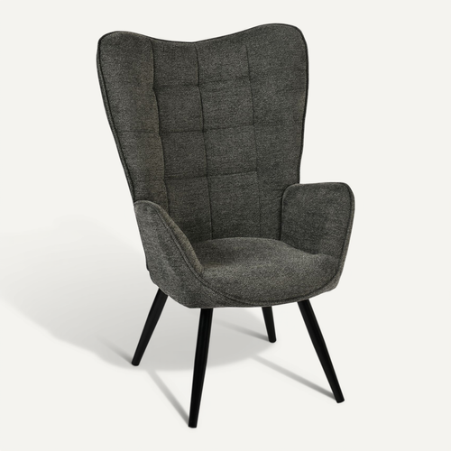Fauteuil De Salon Avec Accoudoirs Et Assise Épais Pied Métal En Tissu Gris Foncé